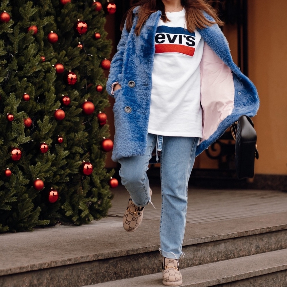Blue teddy fur coat